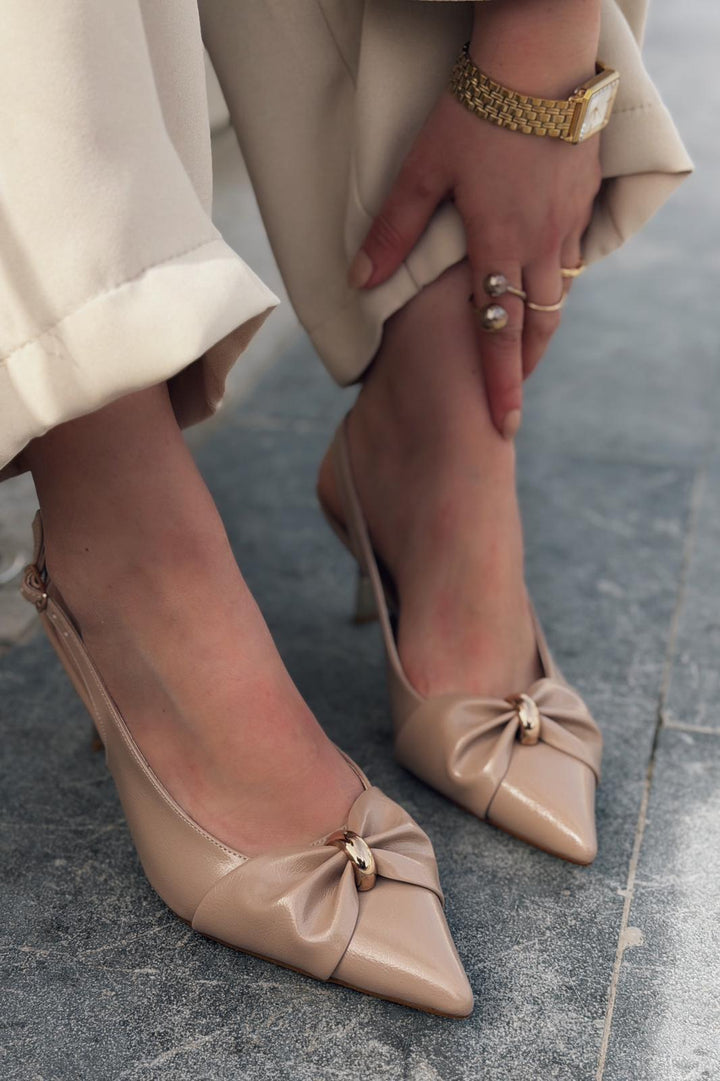 Lorvani Stiletto Nude Mat Deri Fiyonk Detaylı - ILOVESHOES