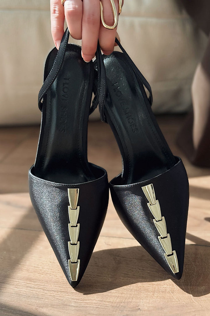 Jaylen Saten Siyah Yüksek Topuklu Kadın Ayakkabı - ILOVESHOES