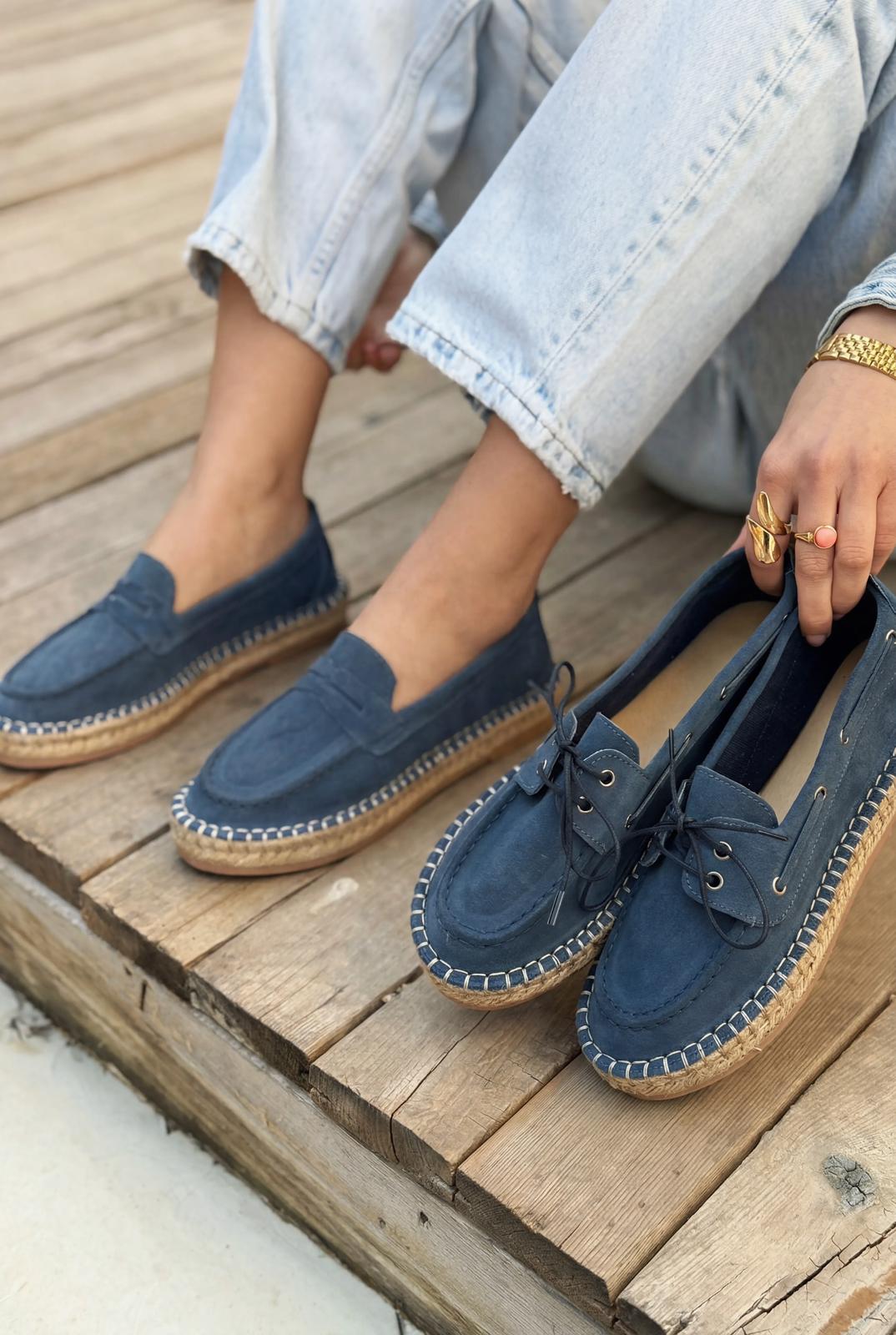 Selora Bağcıklı Espadril Lacivert Hakiki Süet - ILOVESHOES