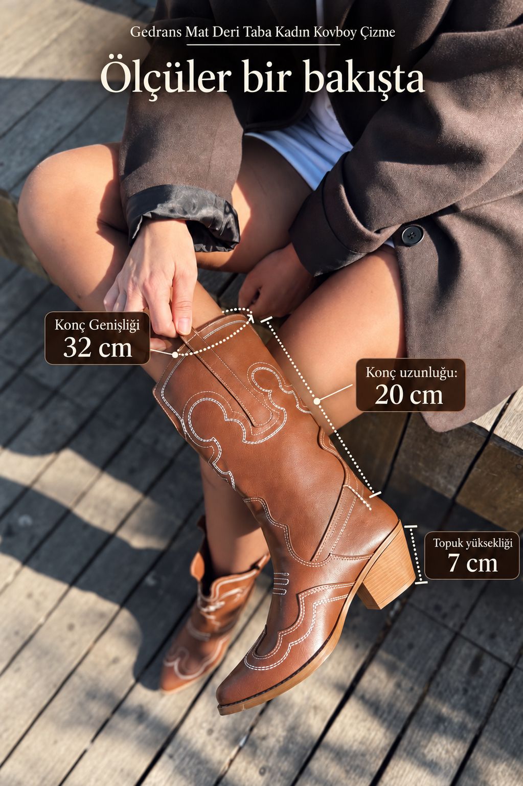 Gedrans Mat Deri Taba Kadın Kovboy Çizme - ILOVESHOES