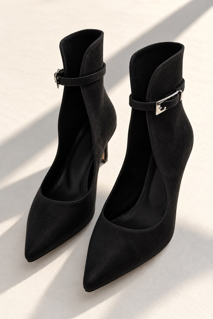 Torvex Siyah Süet Kadın Topuklu Ayakkabı - ILOVESHOES
