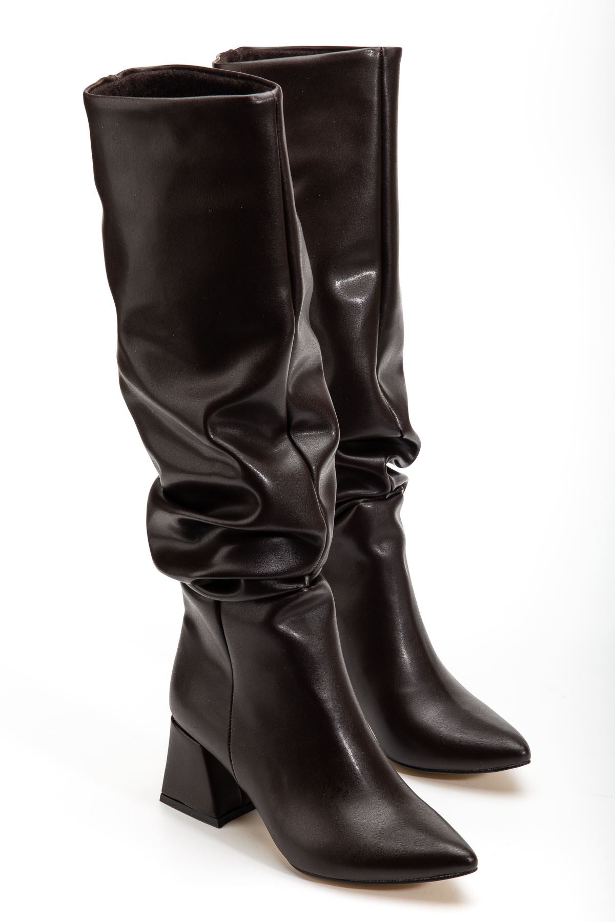 Nexari Kadın Topuklu Çizme Acıkahve Mat Deri - ILOVESHOES