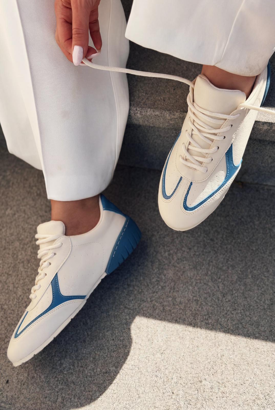Rosven Mavi Mat Deri Kadın Spor Ayakkabı - ILOVESHOES