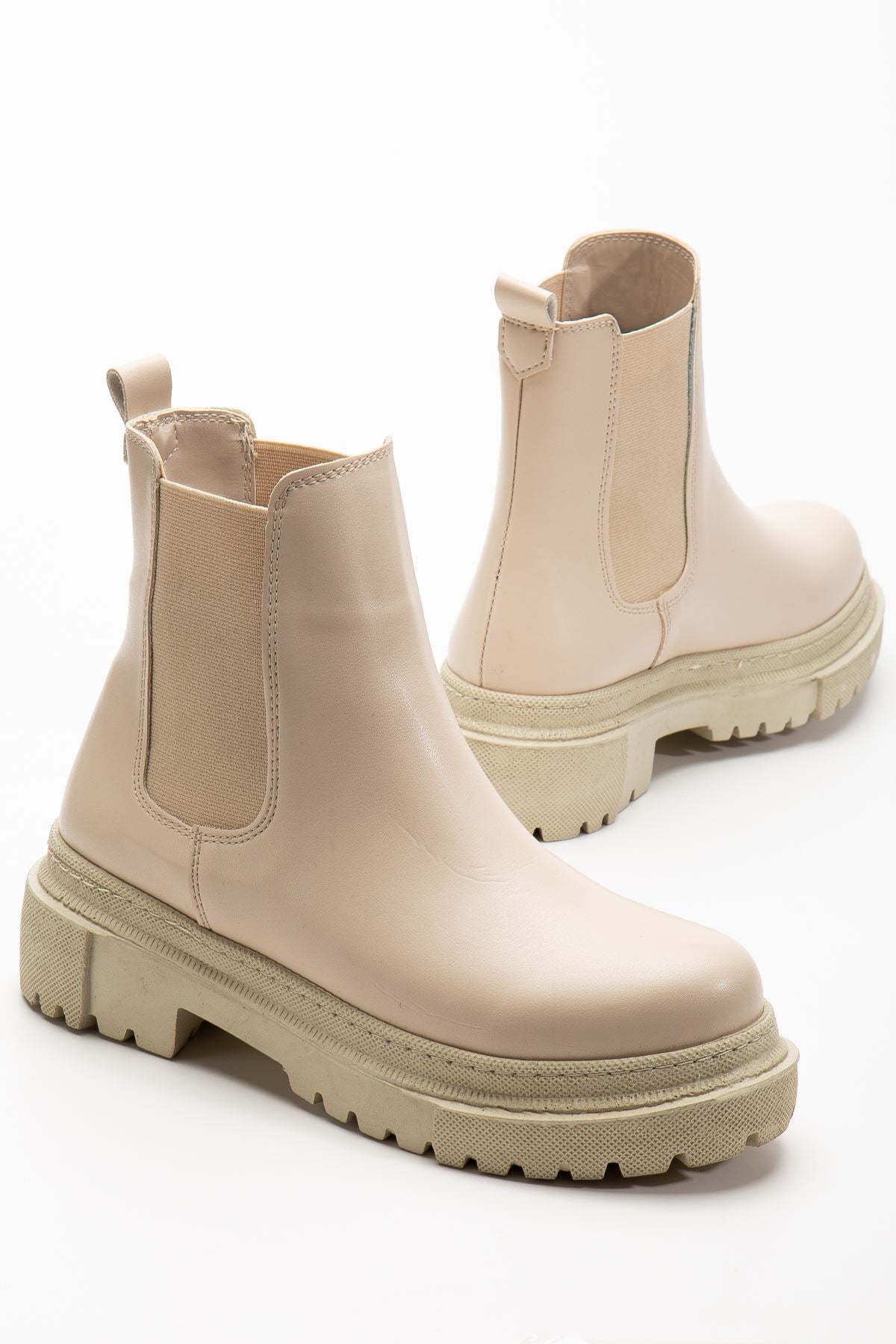 Rasoli Kadın Düz Bot Bej Mat Deri - ILOVESHOES