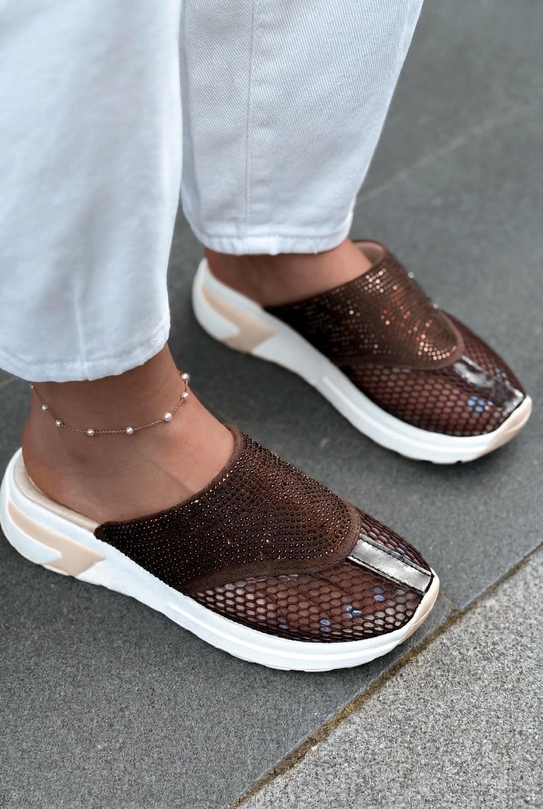 Selrin Kadın Spor Terlik Acıkahve - ILOVESHOES