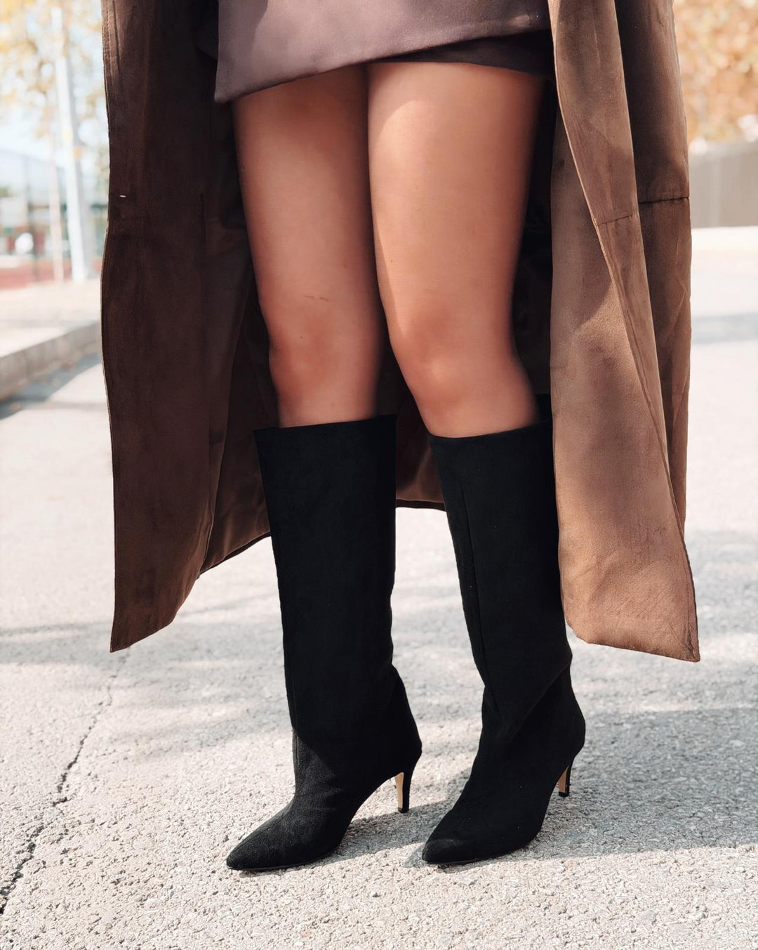 Gwen Kadın Topuklu Çizme Siyah Süet - ILOVESHOES