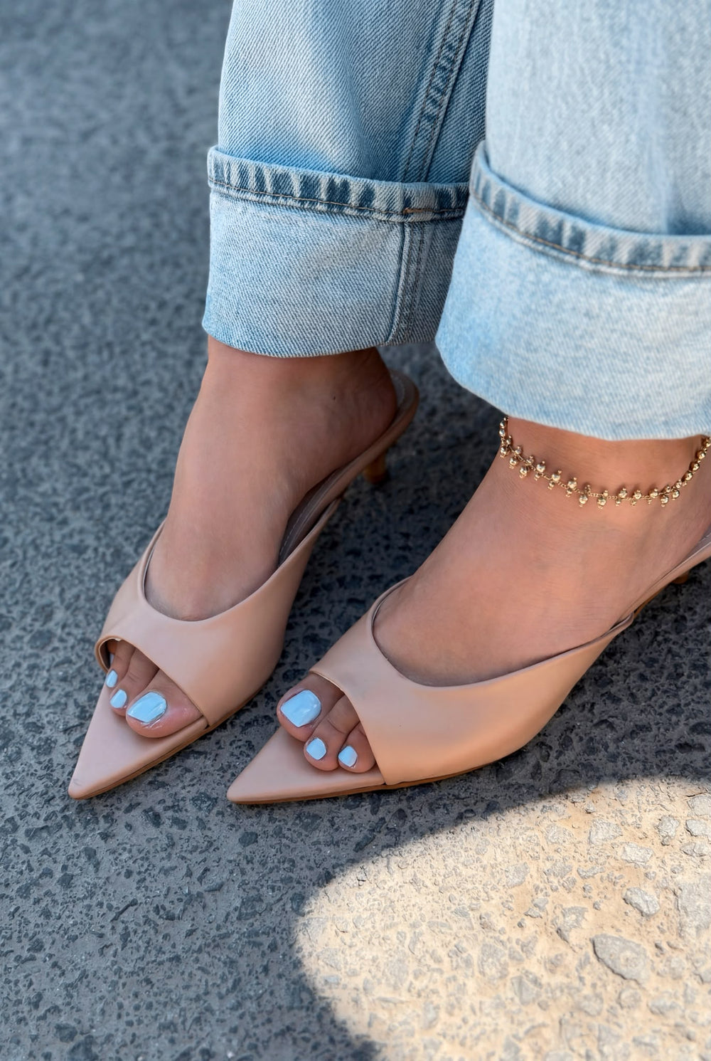 Boreni Nude Mat Deri Kadın Topuklu Terlik - ILOVESHOES