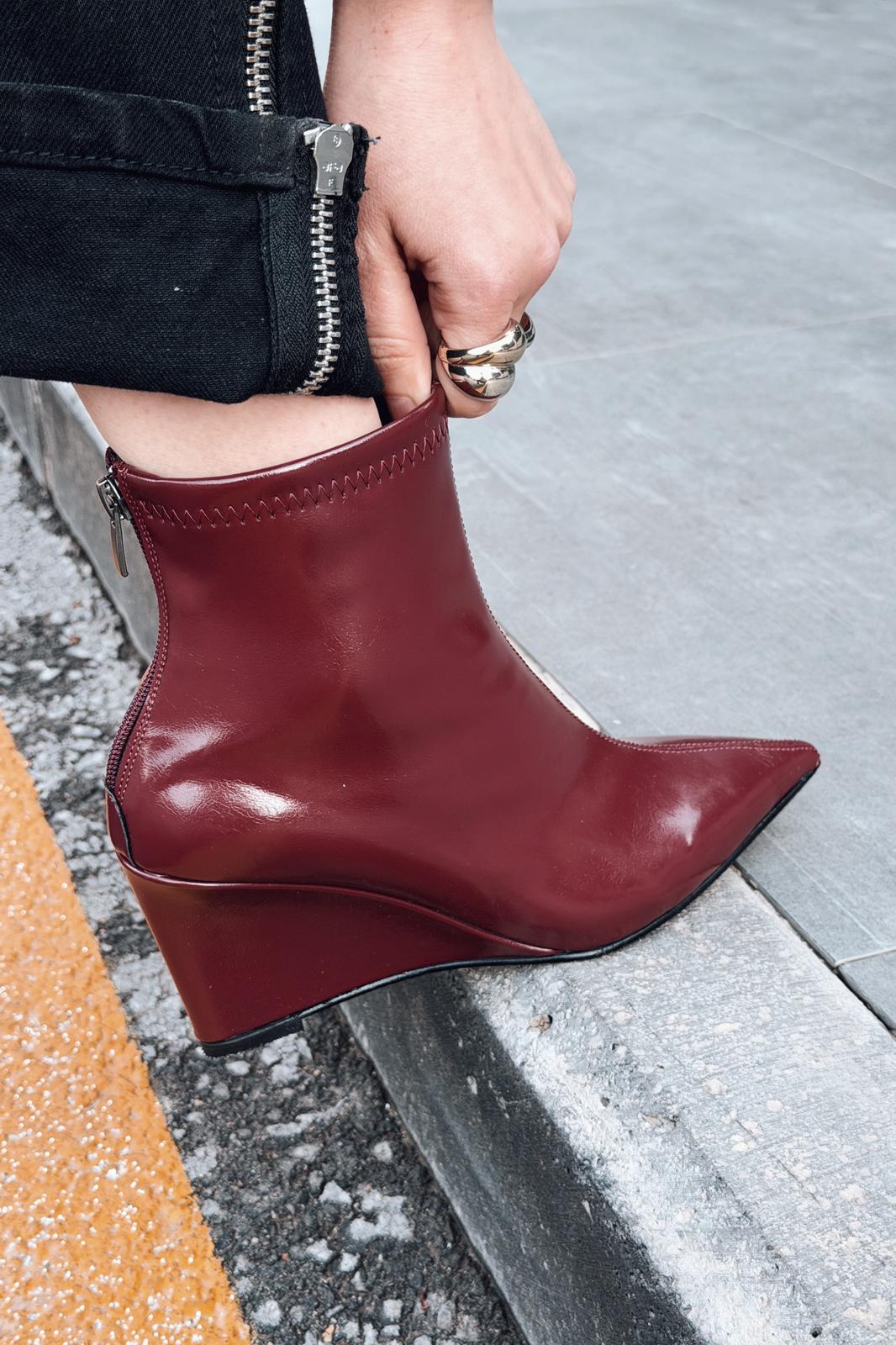 Valoti Kadın Dolgu Topuklu Bot Bordo Mat Deri - ILOVESHOES