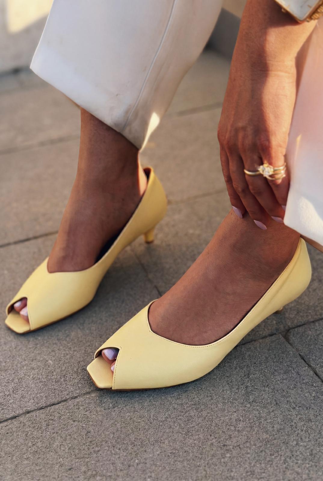 Norvion Hakiki Deri Sarı Mat Deri Kadın Topuklu Ayakkabı - ILOVESHOES