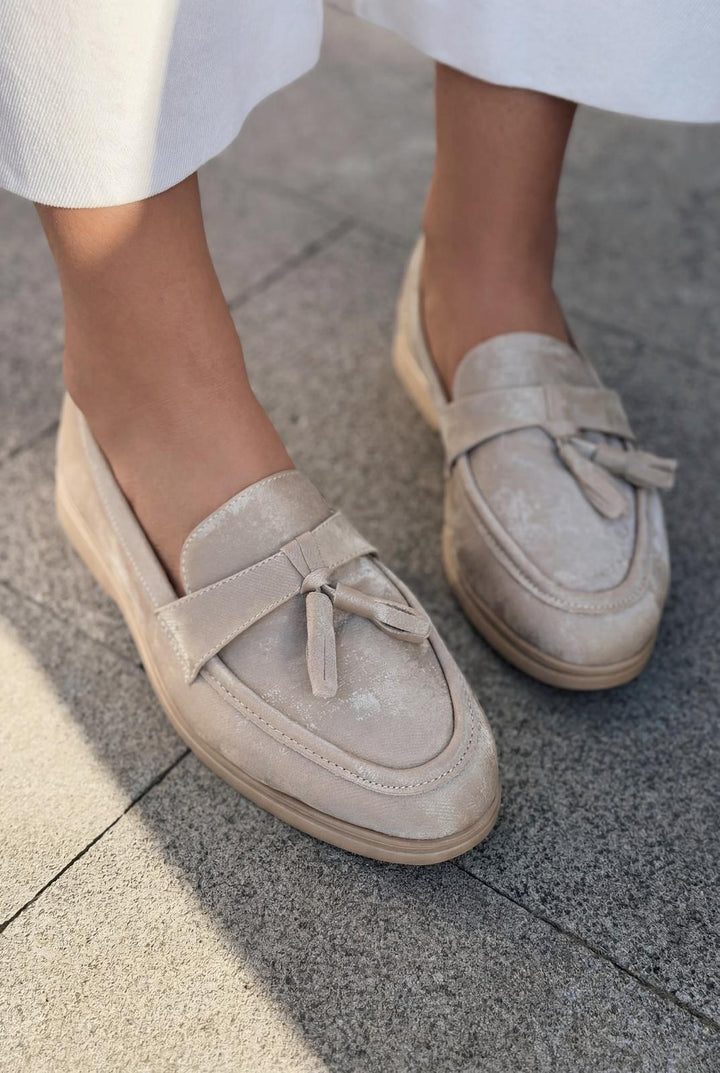 Yorvik Kadın Loafer Bej Saten - ILOVESHOES