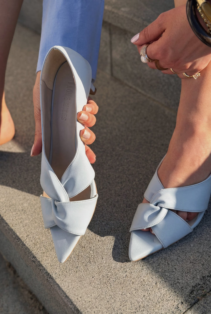 Viona Bebek Mavisi Mat Deri Kadın Topuklu Sandalet - ILOVESHOES