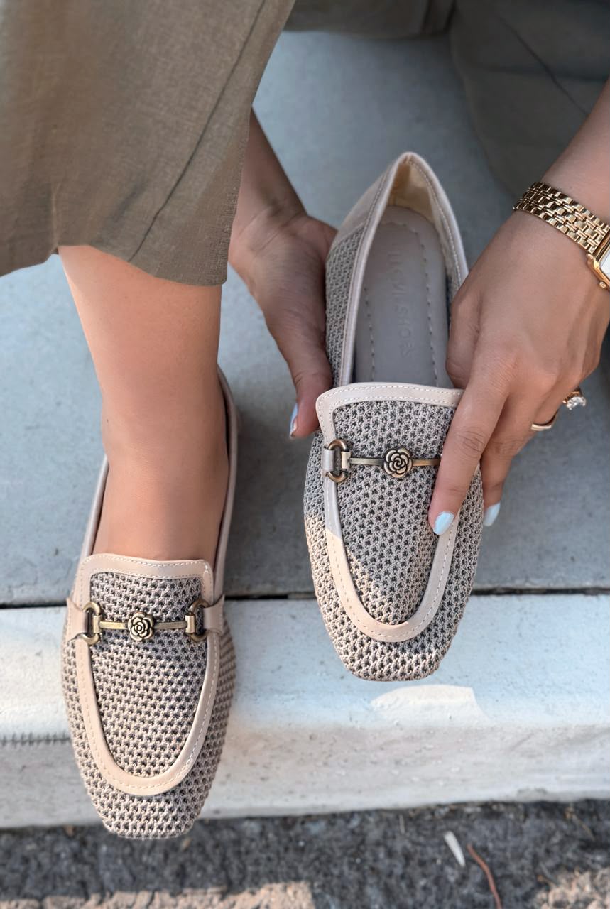 Raviel Bej Triko Örgü Kadın Loafer - ILOVESHOES