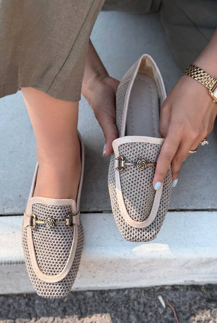 Raviel Bej Triko Örgü Kadın Loafer - ILOVESHOES