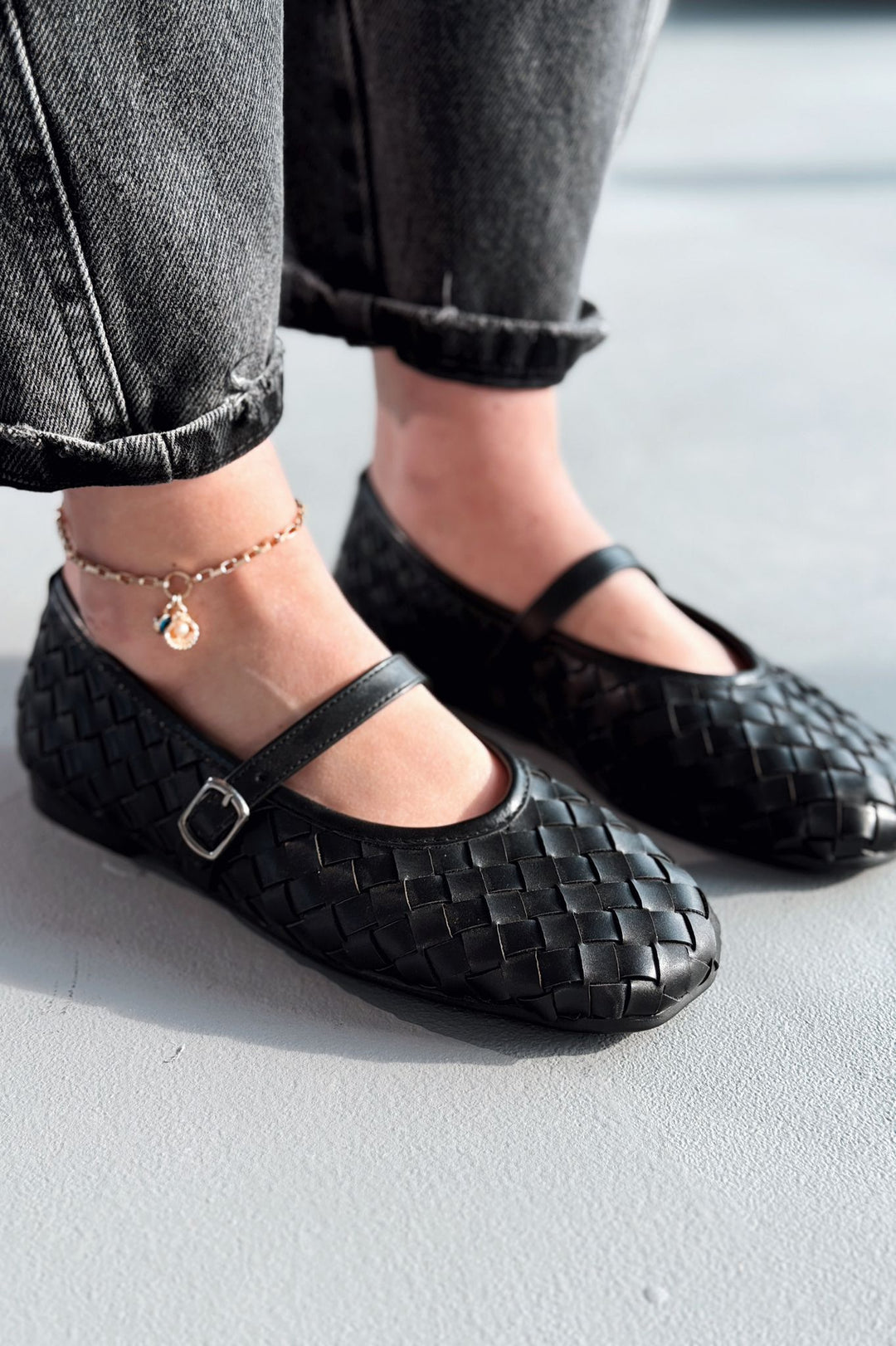 Roselle Kadın Babet Siyah Mat Deri - ILOVESHOES