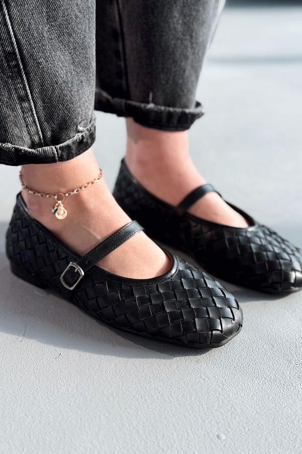 Roselle Kadın Babet Siyah Mat Deri - ILOVESHOES