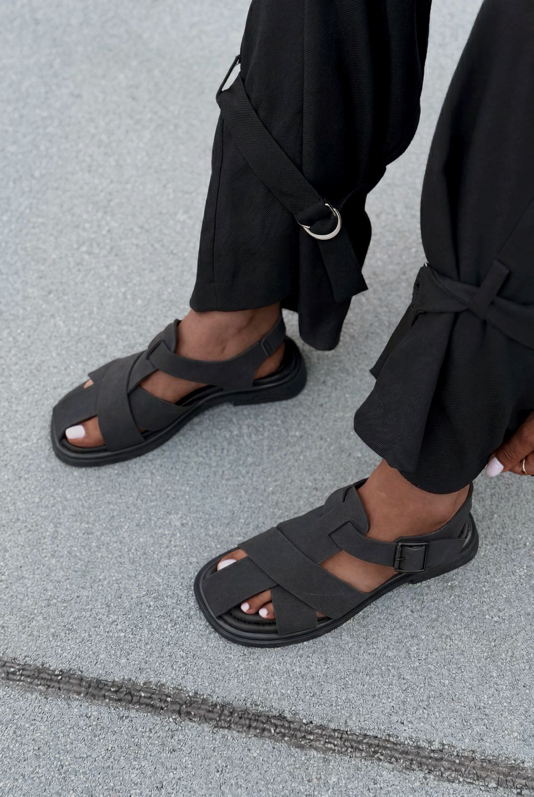 Evyra Siyah Süet Kadın Sandalet - ILOVESHOES
