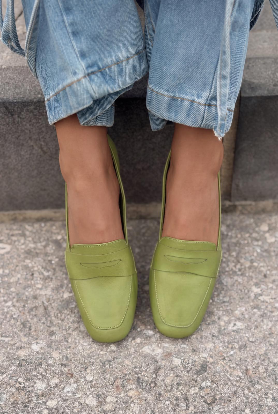 Melniel Hakiki Deri Kadın Loafer Yeşil - ILOVESHOES