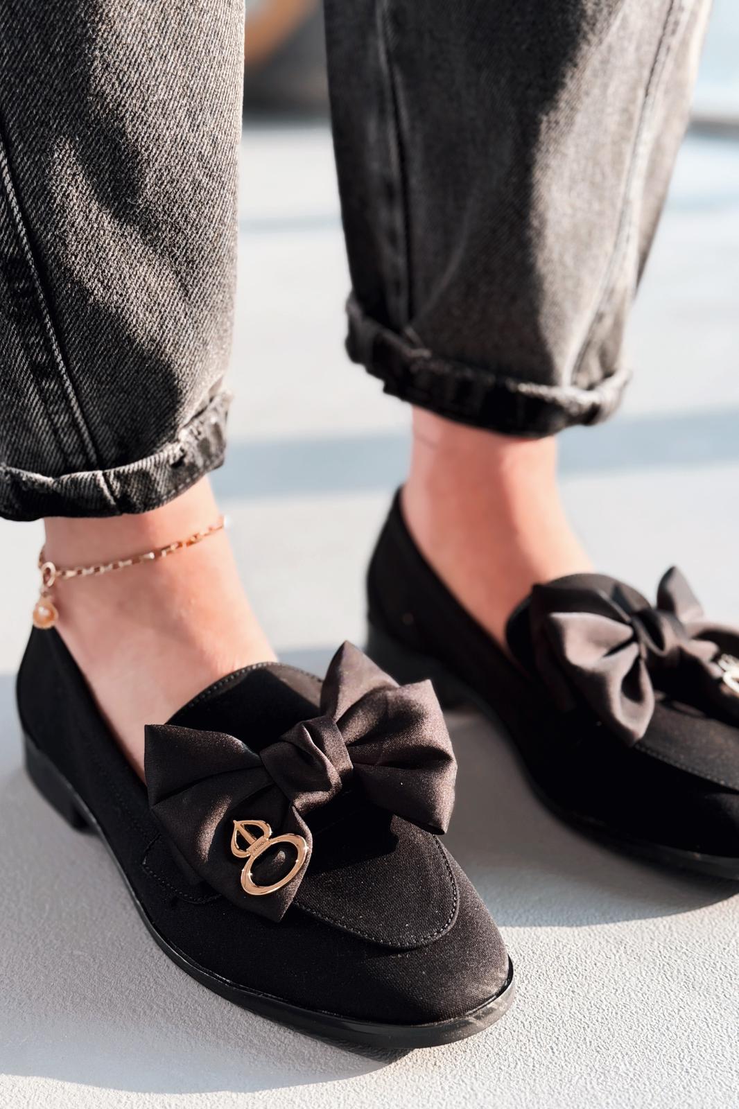 Norrada Kadın Loafer Siyah Saten - ILOVESHOES