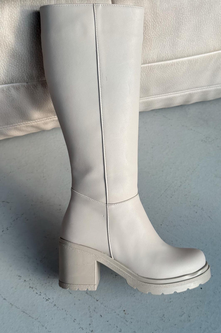 Lumira Bej Fermuarlı Günlük Kadın Çizme - ILOVESHOES