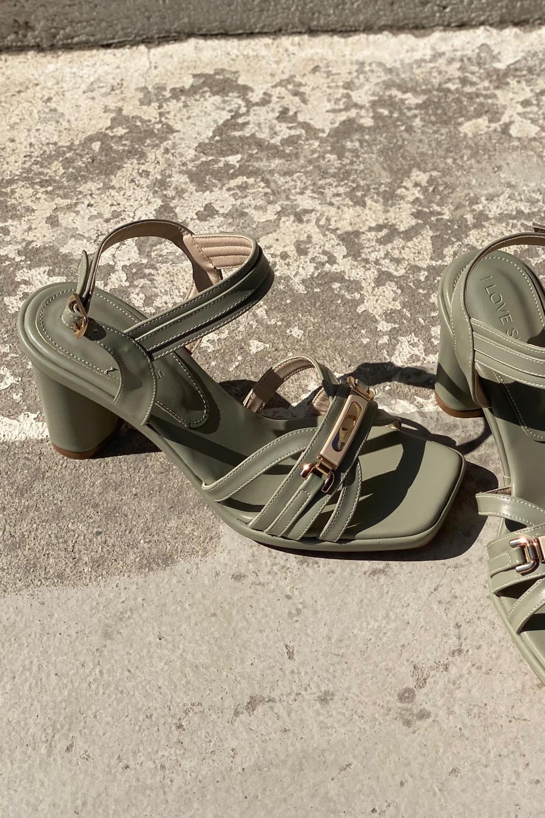 Selvira Mat Deri Su Yeşili Topuklu Ayakkabı - ILOVESHOES