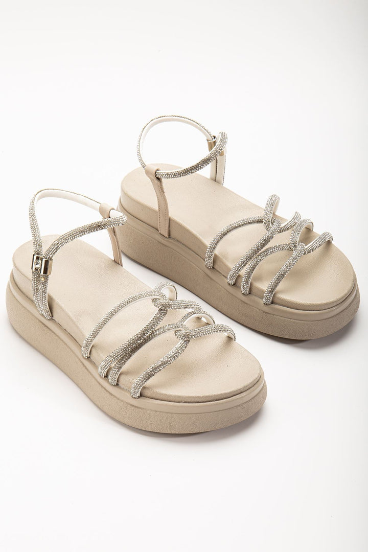 Tylinea Mat Bej Gümüş Bantlı Kadın Sandalet