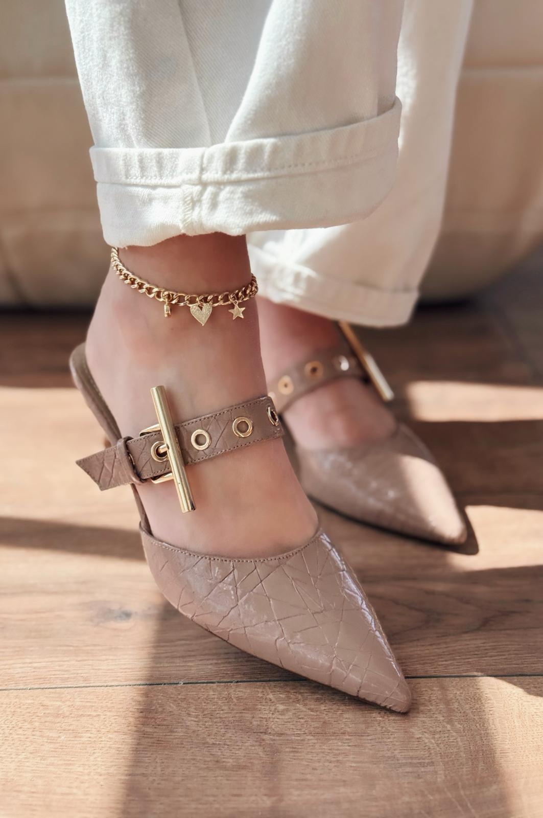 Karonsa Kroko Desen Nude Toka Detaylı Kadın Terlik - ILOVESHOES