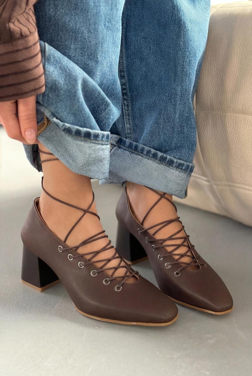 Temora Topuklu Ayakkabı Acıkahve Mat Deri - ILOVESHOES