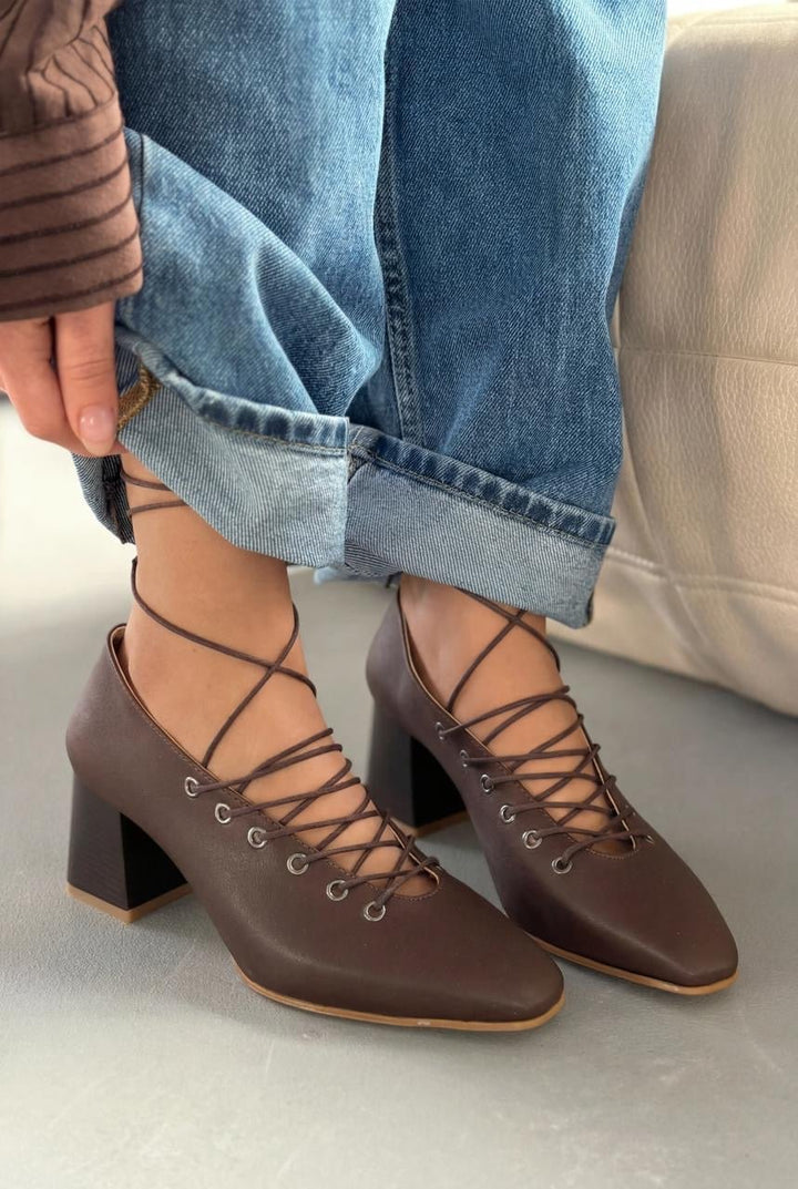 Temora Topuklu Ayakkabı Acıkahve Mat Deri - ILOVESHOES