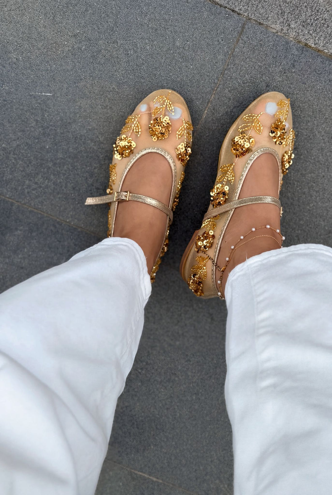 Telora Kadın Babet Gold Nakışlı - ILOVESHOES