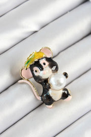 ILS - 1040 Kedi Figürlü Broş İnci Detaylı - ILOVESHOES