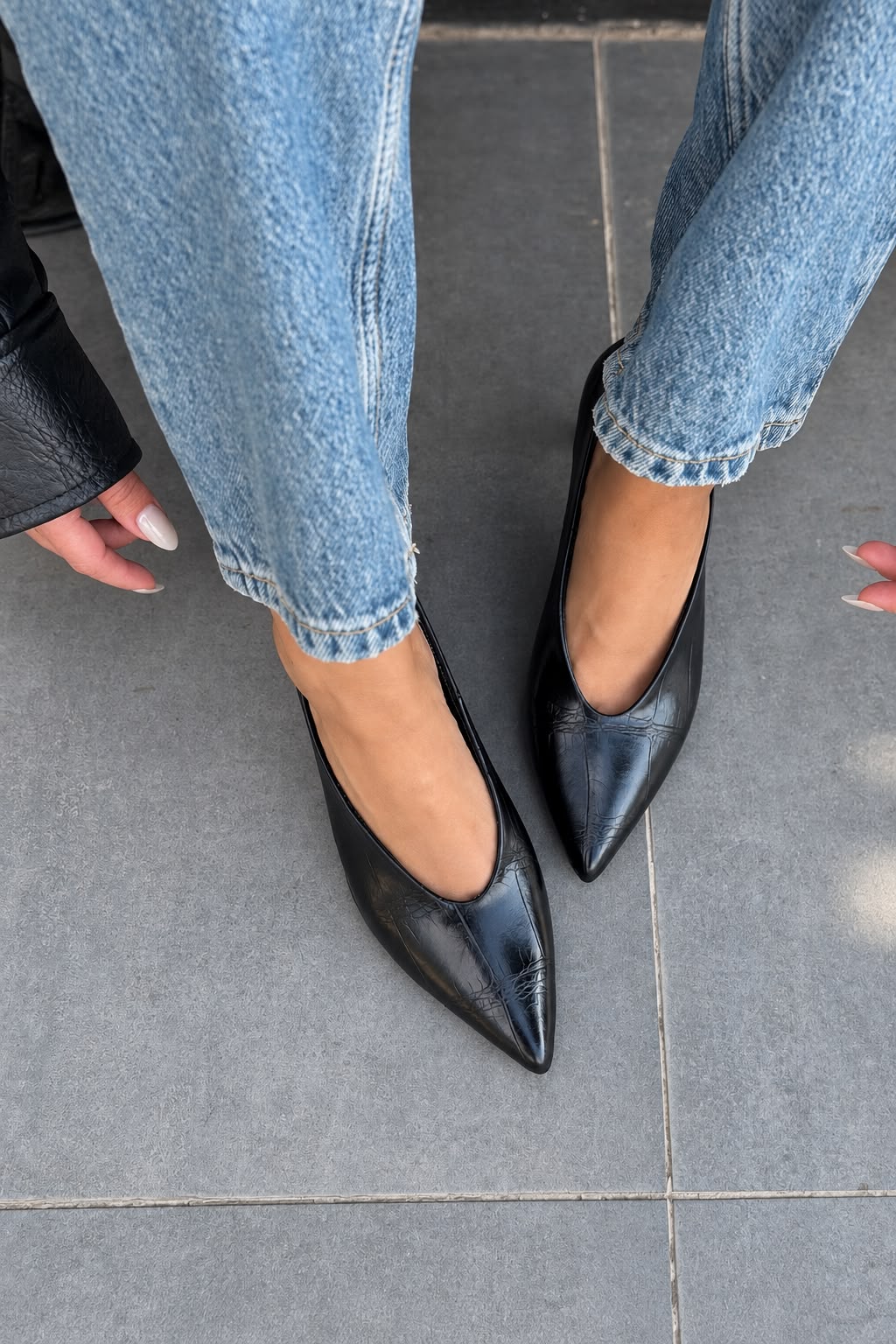 Rovya Siyah Kroko Mat Deri Kadın Topuklu Ayakkabı - ILOVESHOES