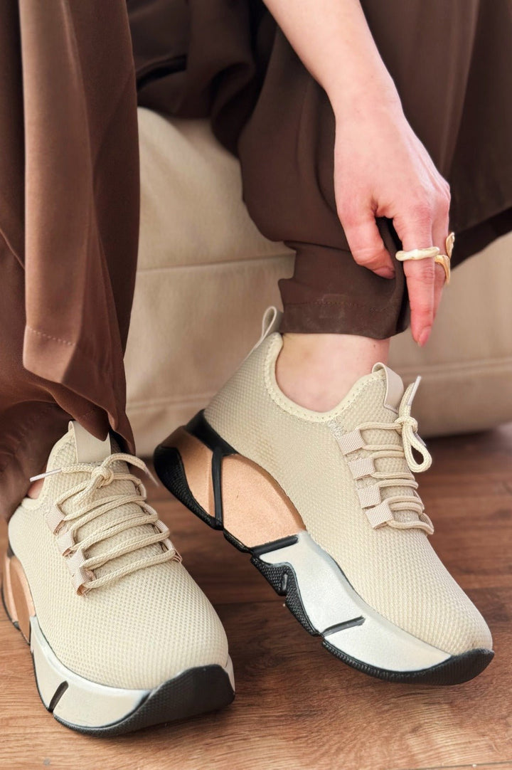 Calen File Bej Renkli Taban Kadın Spor Ayakkabı - ILOVESHOES