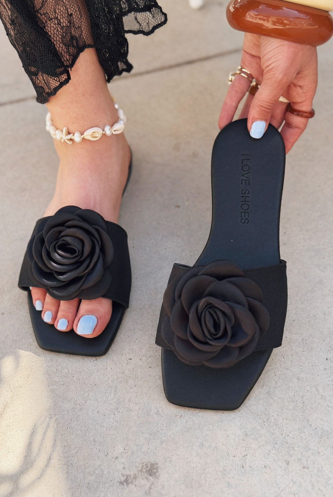 Turell Siyah Saten Kadın Terlik - ILOVESHOES