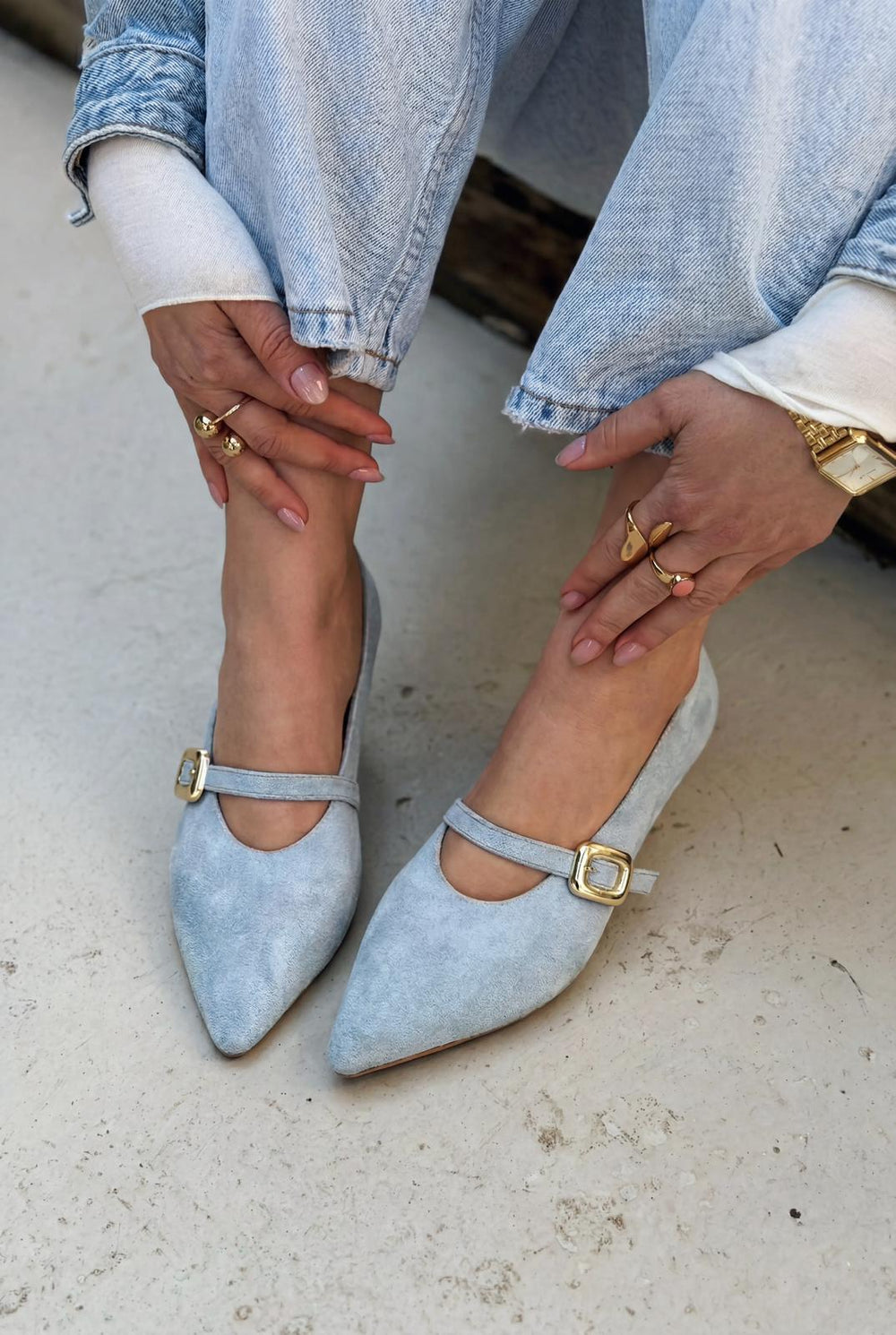 Karden Stiletto Bebek Mavisi Süet - ILOVESHOES
