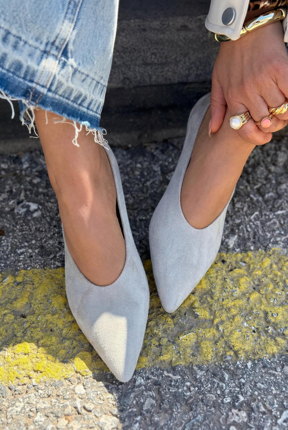 Seranis Hakiki Deri Stiletto Gri Süet - ILOVESHOES