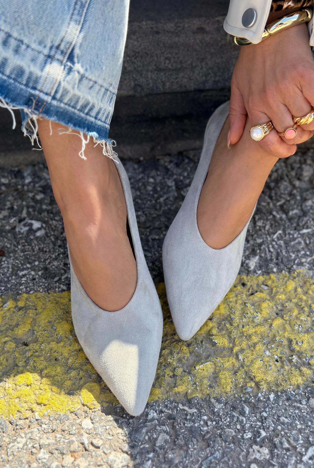 Seranis Hakiki Deri Stiletto Gri Süet - ILOVESHOES