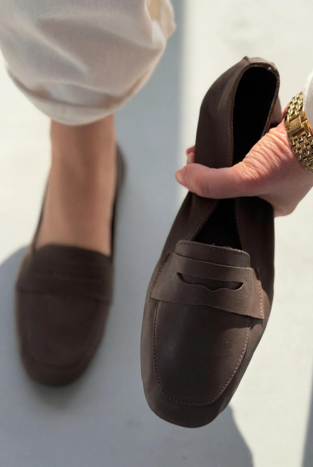 Melniel Acıkahve Hakiki Deri Kadın Loafer - ILOVESHOES