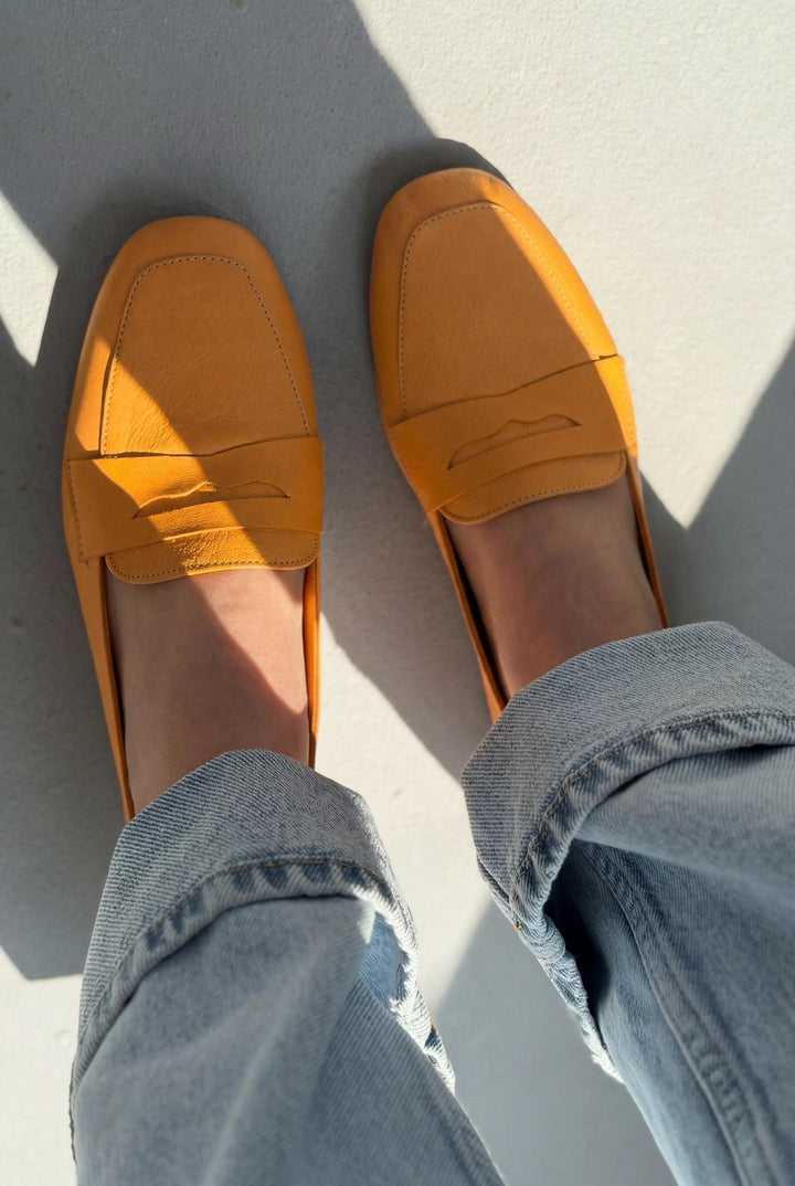 Melniel Turuncu Hakiki Deri Kadın Loafer - ILOVESHOES