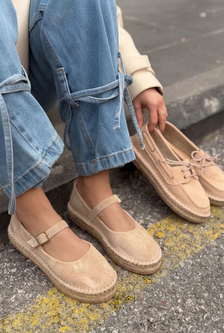 Marena Hakiki Süet Kadın Espadril Bej - ILOVESHOES