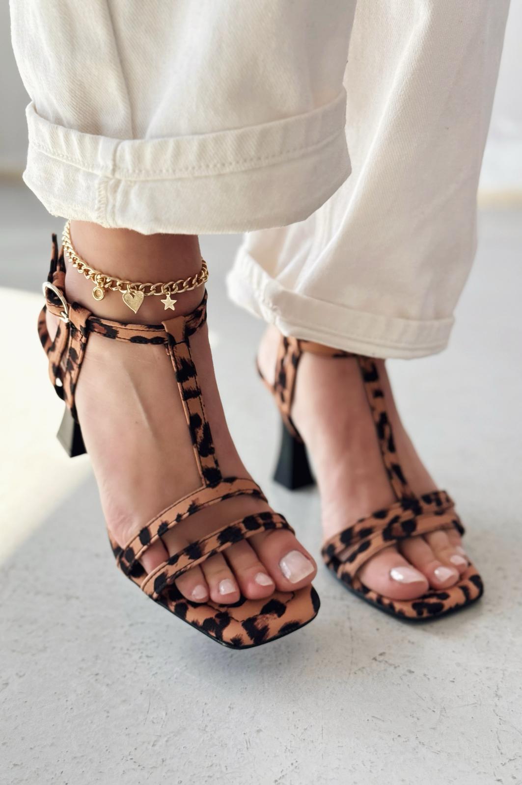 Ellanxa Saten Leo Desenli Bant Detaylı Topuklu Ayakkabı - ILOVESHOES
