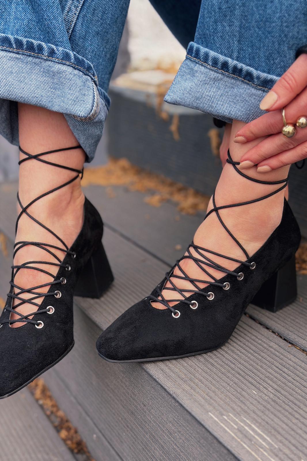 Temora Topuklu Ayakkabı Siyah Süet - ILOVESHOES