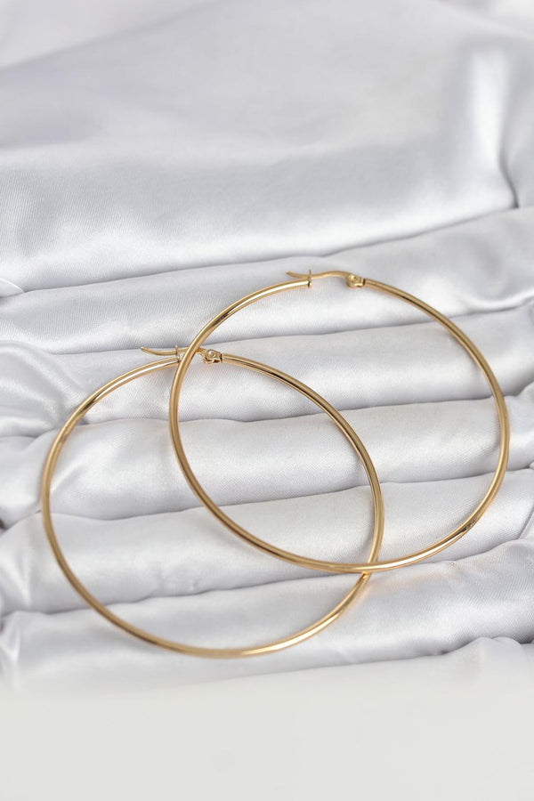 ILS - 1110 Kadın Küpe Gold Çelik 70 mm Halka - ILOVESHOES