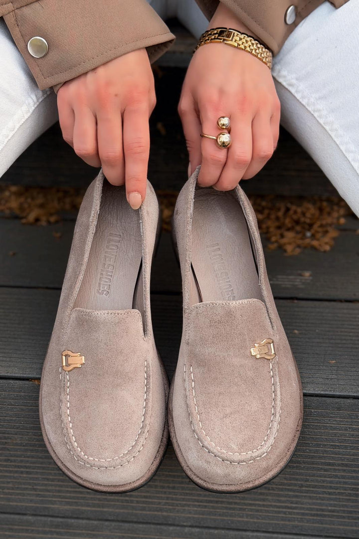 Rasen Kadın Loafer Vizon Hakiki Süet - ILOVESHOES