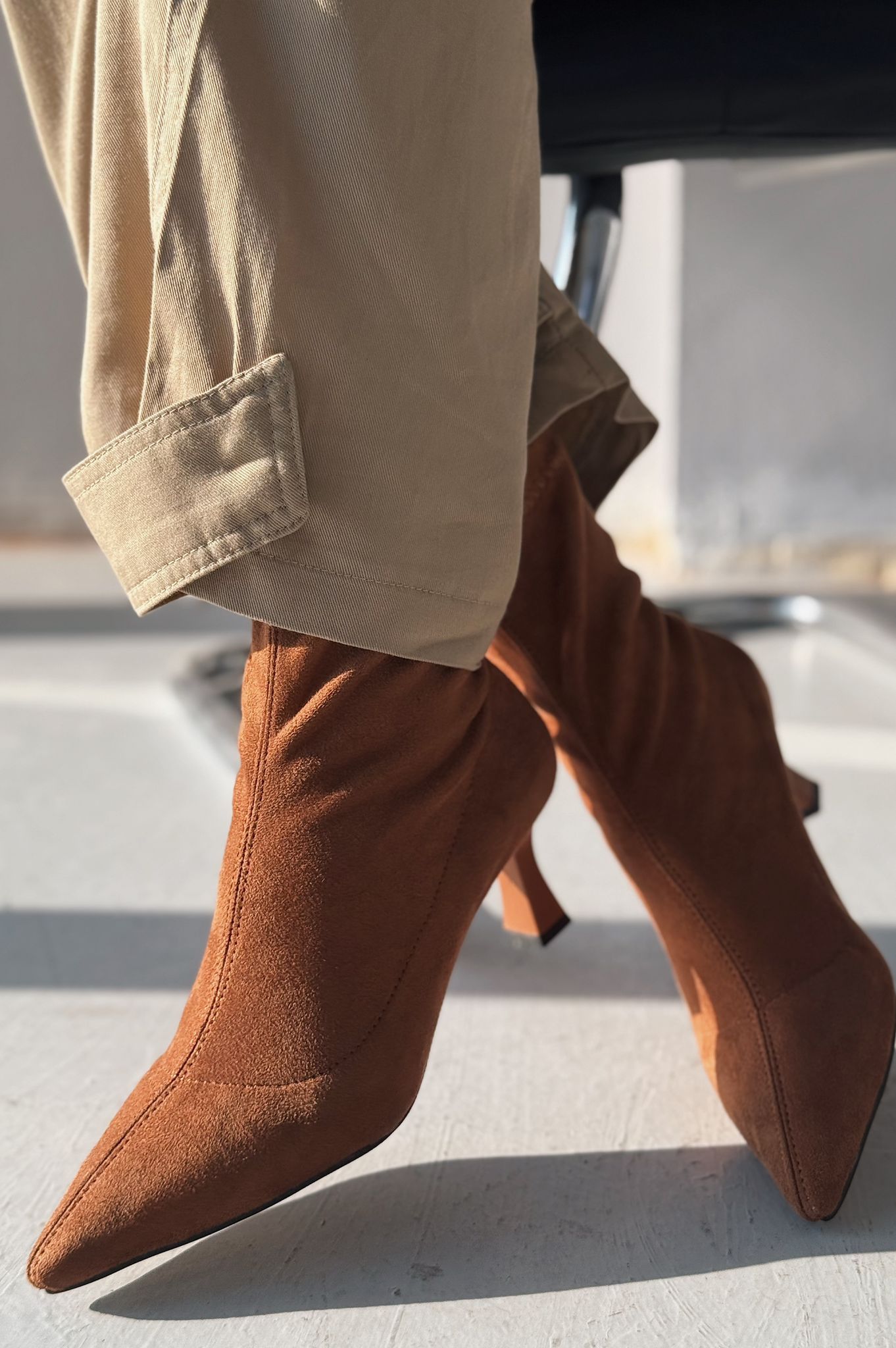 Loravo Süet İnce Topuklu Taba Çorap Bot - ILOVESHOES