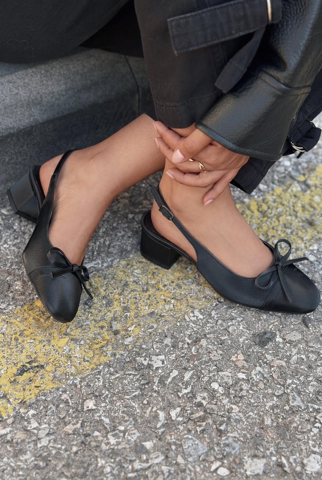 Rivka Mary Jane Topuklu Ayakkabı Siyah Saten - ILOVESHOES