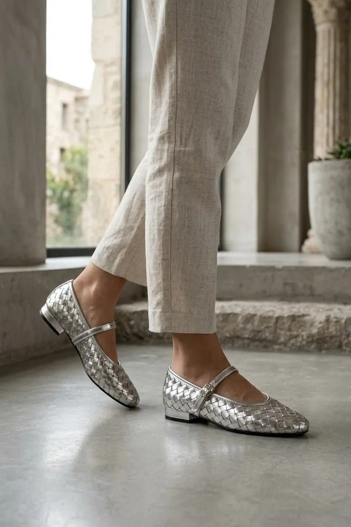 Roselle Gümüş Parlak Deri Kadın Babet - ILOVESHOES