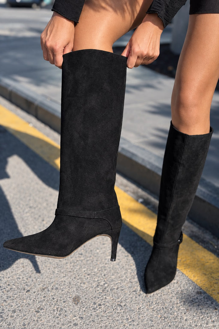 Vexa Siyah Süet Kadın Çizme - ILOVESHOES
