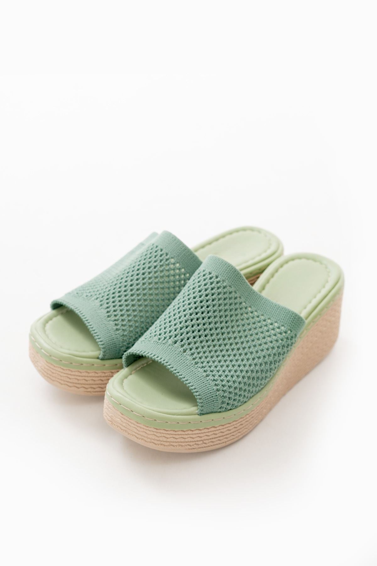 Seropa Triko Su Yeşili Dolgu Topuklu Terlik - ILOVESHOES