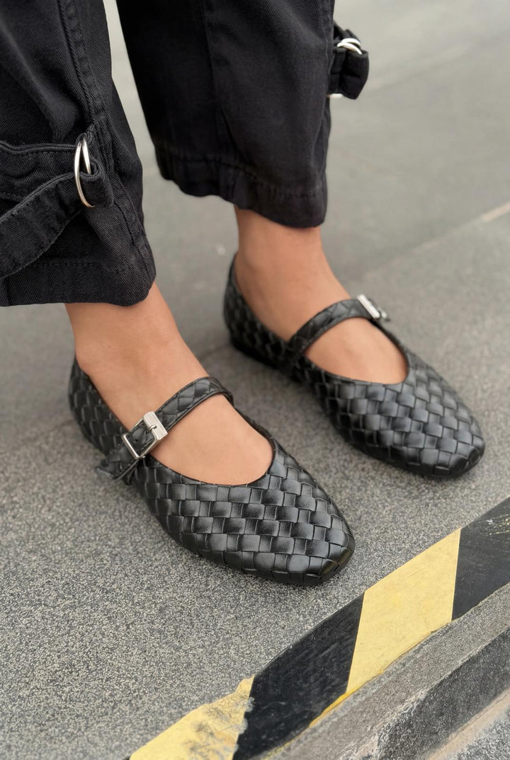 Vespera Kadın Babet Siyah Mat Deri - ILOVESHOES