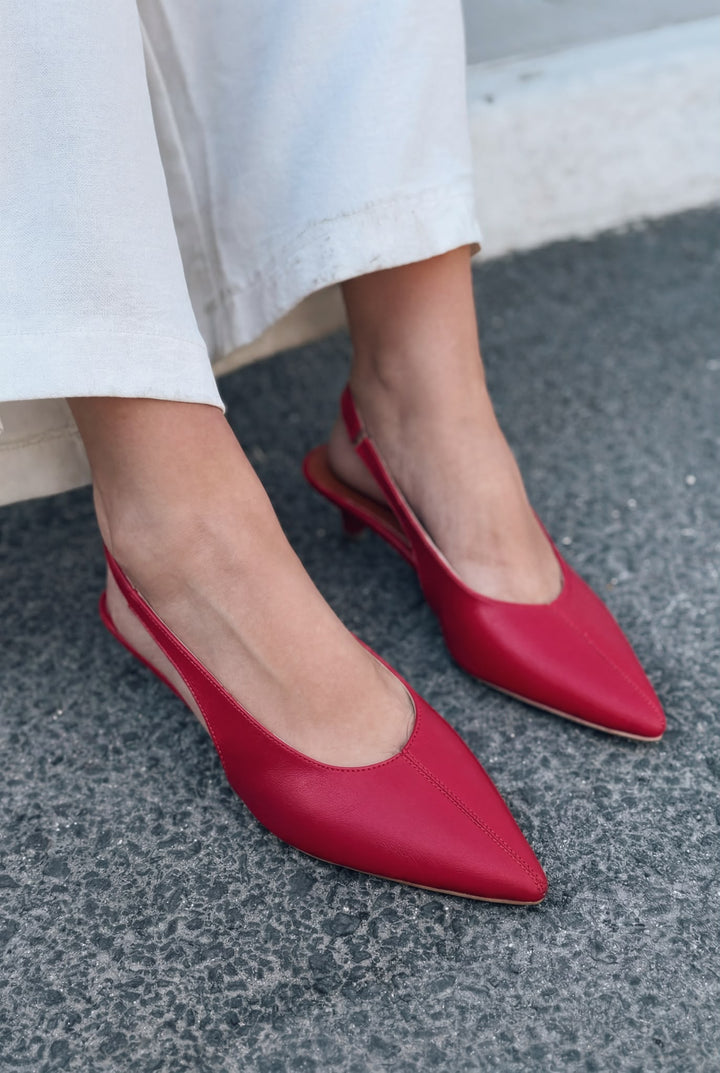 Selor Hakiki Deri Kırmızı Mat Deri Kadın Stiletto